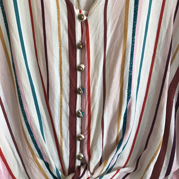URBAN OUTFITTERS Rainbow Stripe Tie Front Top - Picture 2 of 7